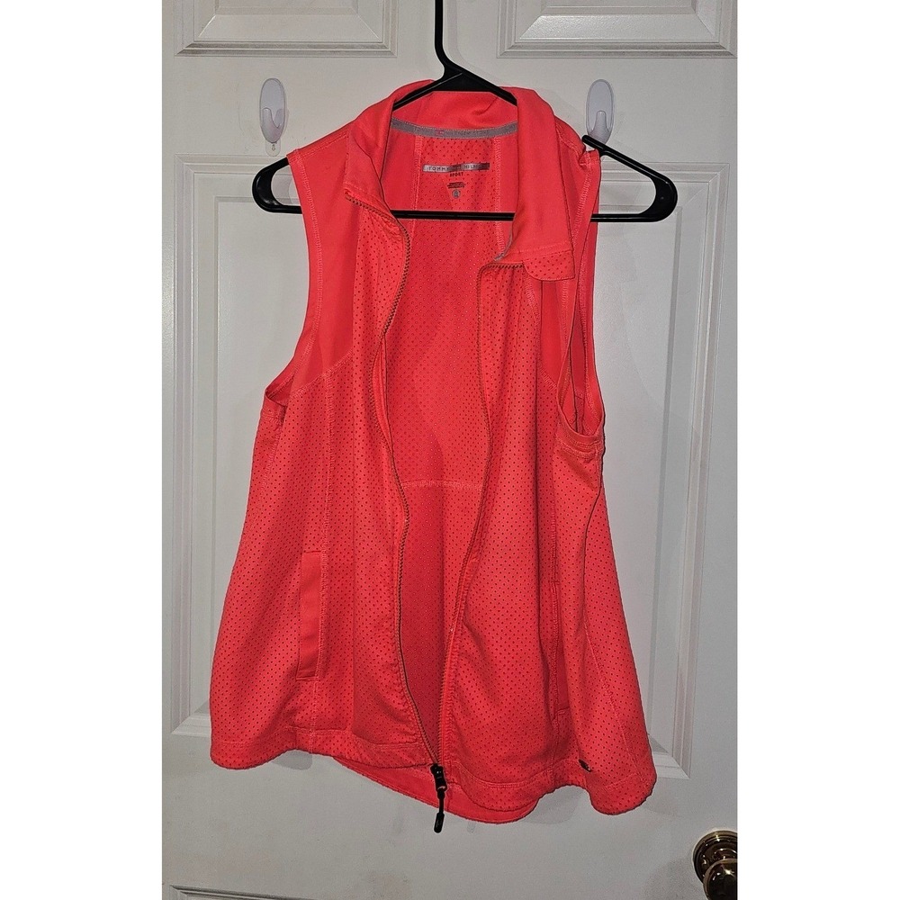 Tommy Hilfiger Sport Womens XL Neon Coral Perforated Mesh Full Zip Athletic Vest